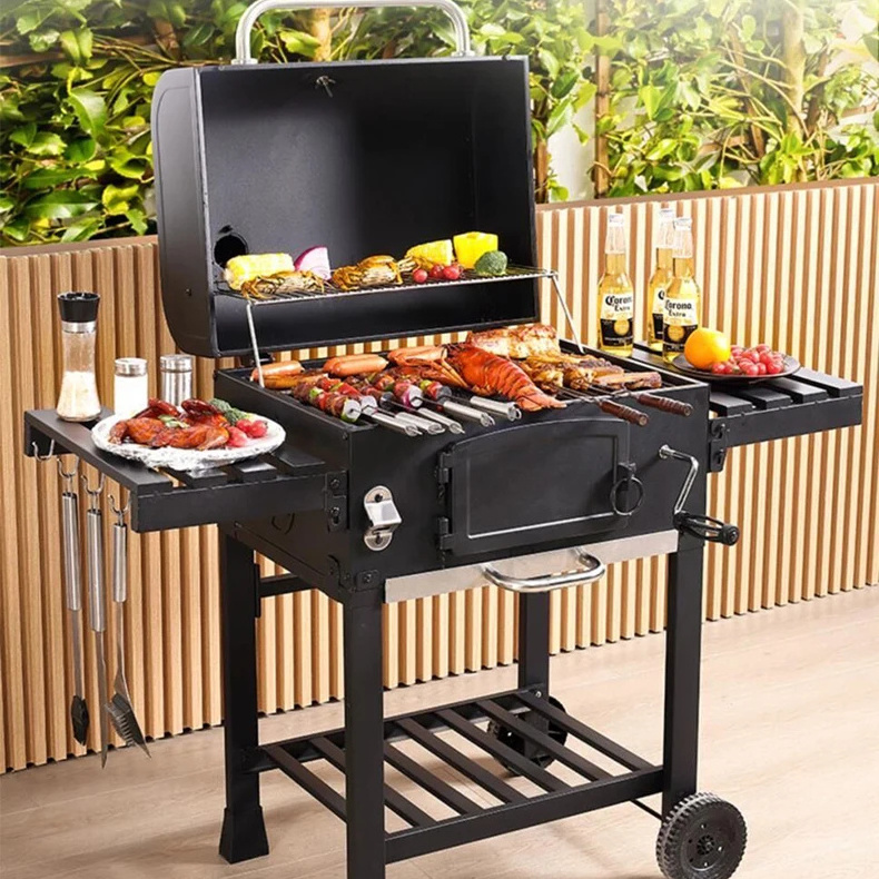 22 inch Charcoal BBQ Grill Outdoor Smoker with Side Table for Camping Outdoor Cooking Picnic Patio Cooking Backyard Party