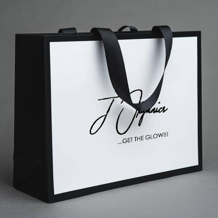 Custom Printed Recycled  Gold Foil LOGO Luxury Gift Bags Shopping Bags Cardboard Bag With Logo