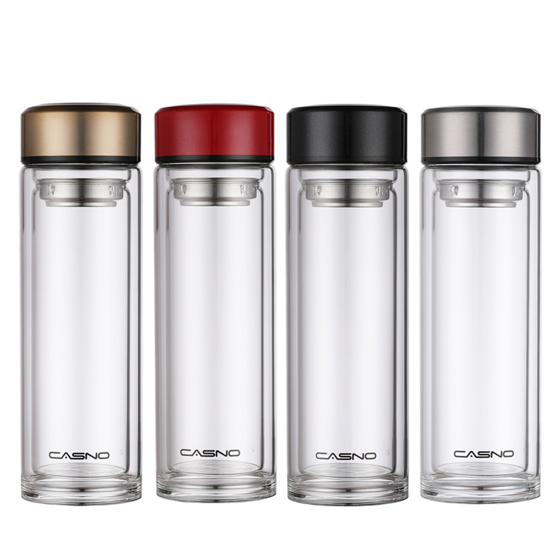 Custom glass tea infuser double walled vacuum water bottle thermos Vacuum flask insulated bubble tea hot water bottle