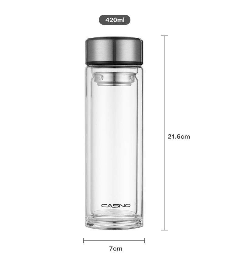 Custom glass tea infuser double walled vacuum water bottle thermos Vacuum flask insulated bubble tea hot water bottle