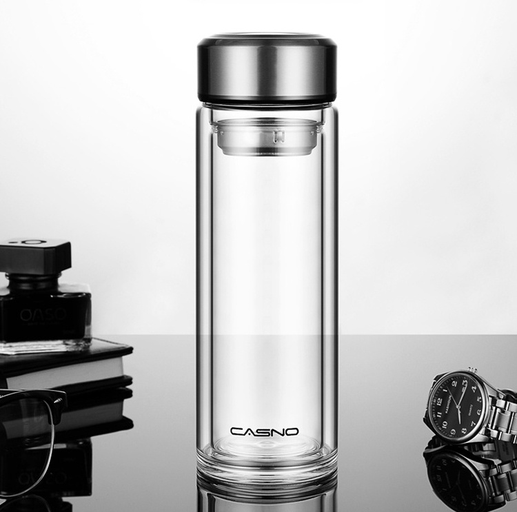 Custom glass tea infuser double walled vacuum water bottle thermos Vacuum flask insulated bubble tea hot water bottle