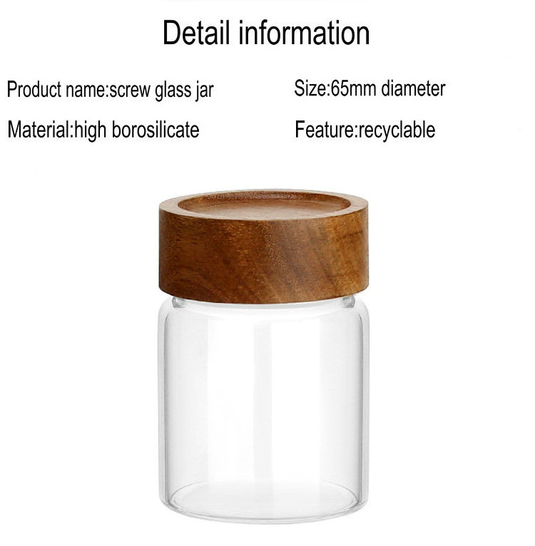 High Borosilicate Air Tight Storage Jars Containers with Acacia Wood Lid Glass Jars for Food Glass Spice Honey Jars