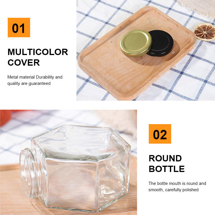 In Bulk Mini Glass Honey Jar 220 ml 380 ml Hexagonal Honey Bottle Container Pot