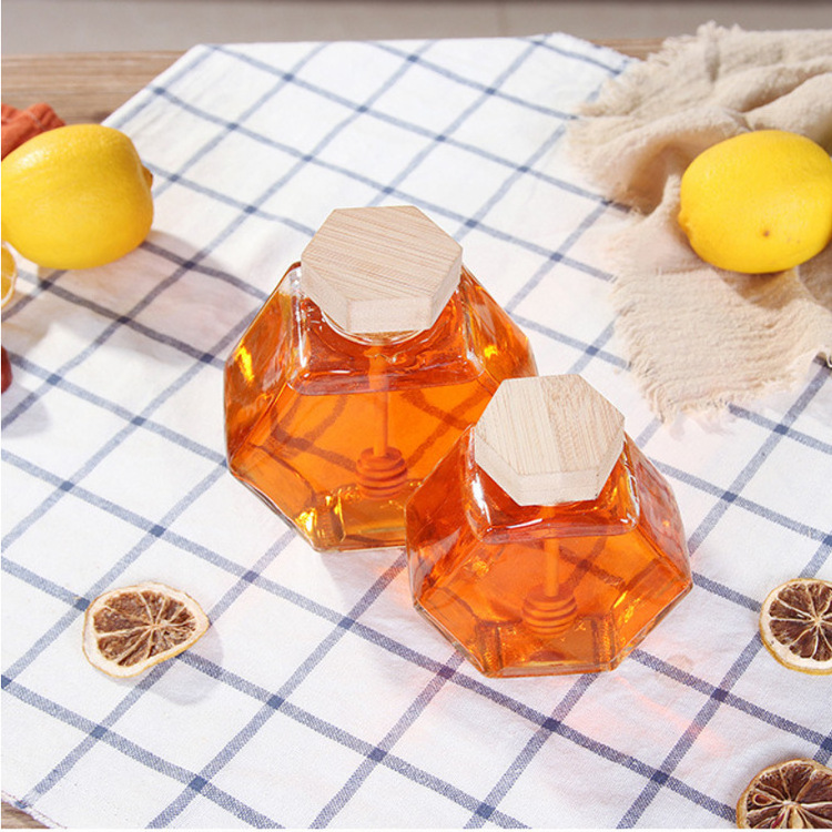 In Bulk Mini Glass Honey Jar 220 ml 380 ml Hexagonal Honey Bottle Container Pot