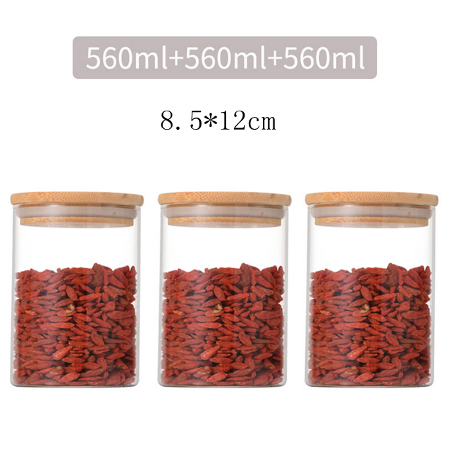 Clear High Borosilicate Food Storage Canister Airtight Round Bamboo Lid Glass Jar Pasta Glass Container