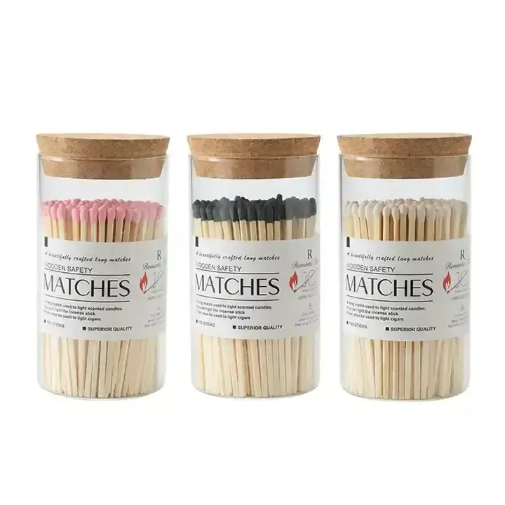 Custom Safety Matchsticks Match Long Matches Wood Stick For Clear Glass Storage Jar With Cork In Decorative Container