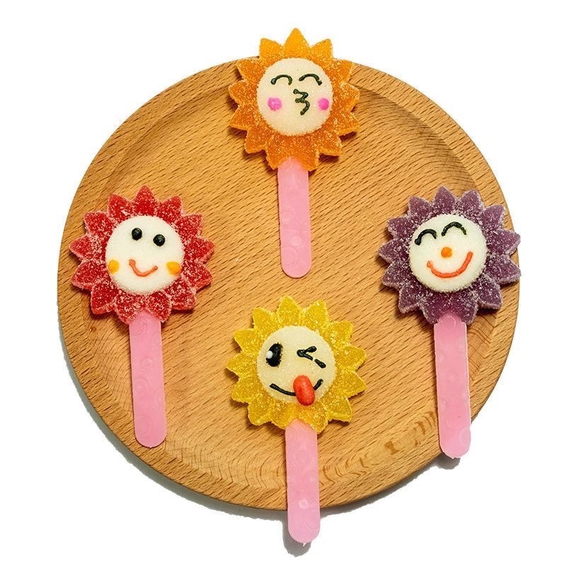 3D Pectin Candy Easter Sunflower-shaped lollipop mixed with fruit-flavored sweet mouth Halal gummy lollipop candy