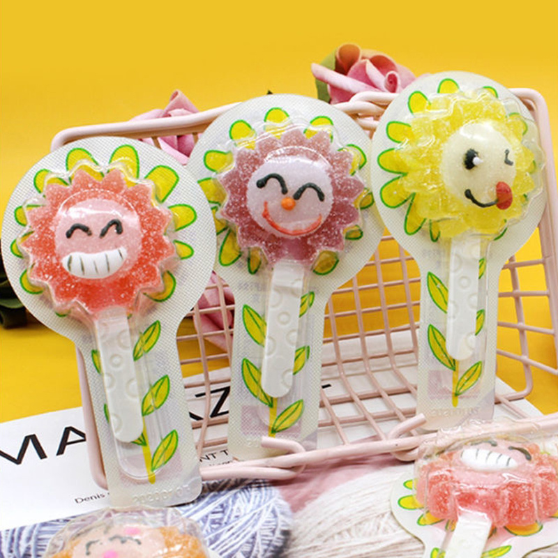 3D Pectin Candy Easter Sunflower-shaped lollipop mixed with fruit-flavored sweet mouth Halal gummy lollipop candy