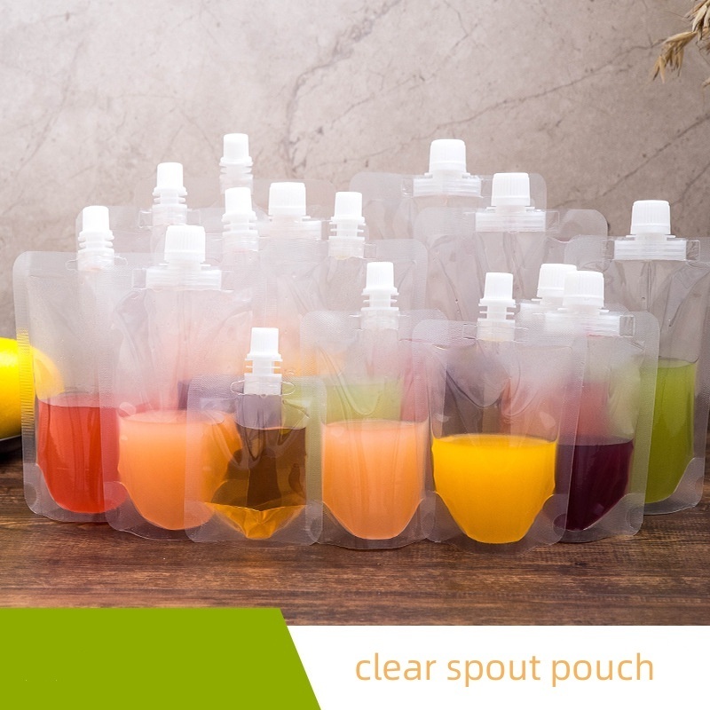 Custom water liquid juice beverage  shampoo transparent clear flip top cap spout pouch screw top packet