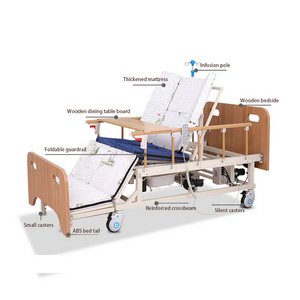 Cheap Wooden Side Rails Hospital Bed Electric 5-function Home Style Furniture Hospital Equipment