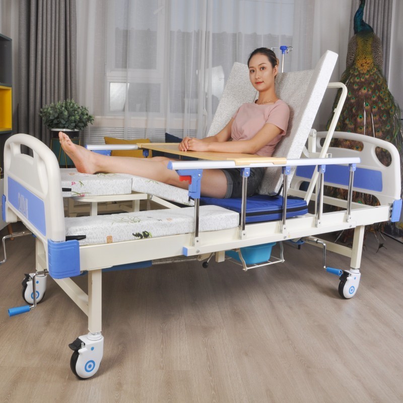 3 crank low price medical manual home care nursing hospital patient bed with toilet