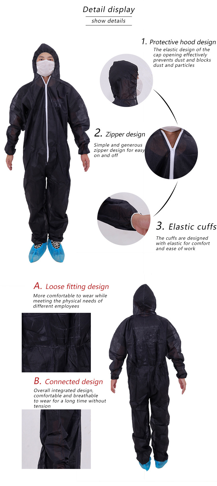 China manufacturer disposable coverall with hood and shoe cover breathable film protective clothing