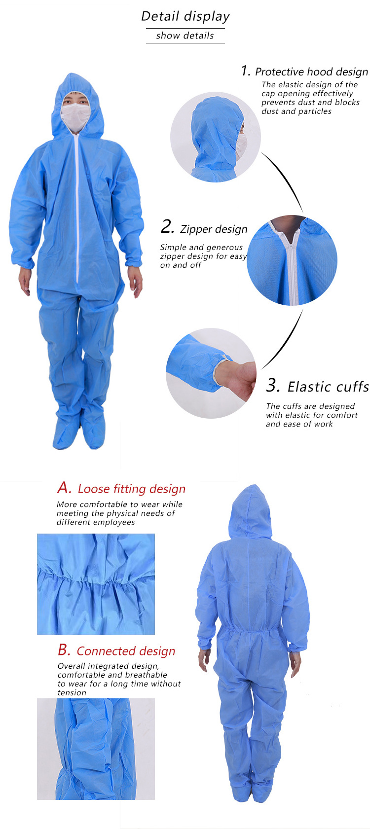 Wholesale price sms disposable shoes coverall suit coverall with hood