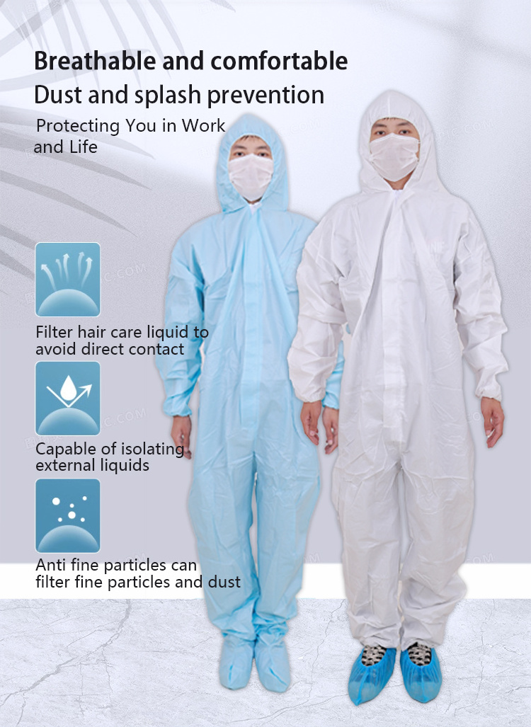 China manufacturer disposable coverall with hood and shoe cover breathable film protective clothing