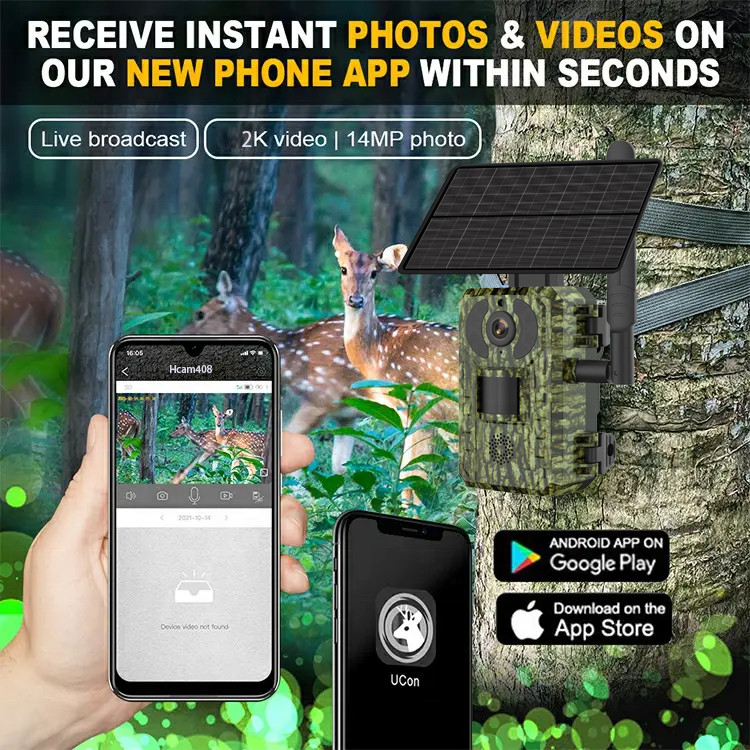 HBY 4G Cellular Outdoor Waterproof 2K 4MP Solar Trail Hunting Camera 6W Solar Panel 7800mAh Battery Wildlife 4g Cuddeback Camera