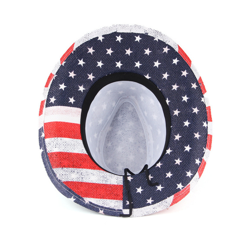 Custom fashion bucket hat cosplay USA flag dallas hat with rope western cowboy straw hat for men