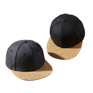 Factory Wholesale Custom Logo Blank Streetwear Hip Pop Rap Wooden Color Flat Brim Hat Wool Plain Snapback Cap