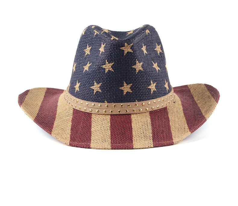 Custom fashion bucket hat cosplay USA flag dallas hat with rope western cowboy straw hat for men