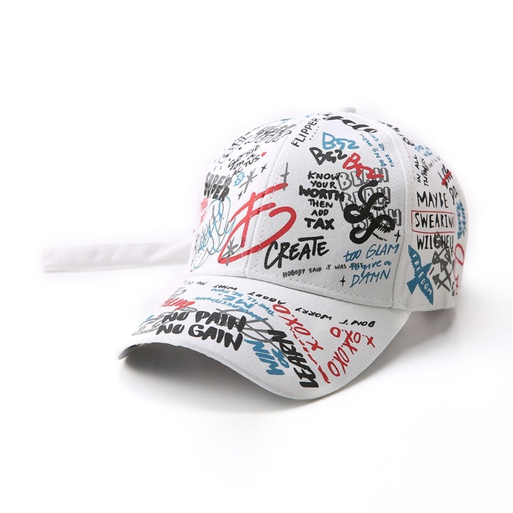 Fashion Street Style 6 Panel Printed Cotton Gorras Personalised Hip Hop Graffiti Baseball Cap For Men