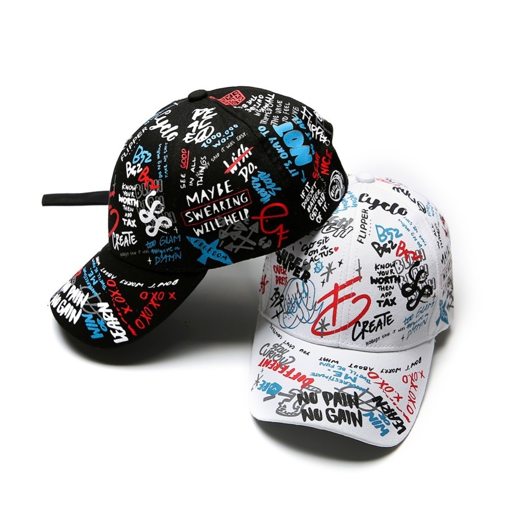 Fashion Street Style 6 Panel Printed Cotton Gorras Personalised Hip Hop Graffiti Baseball Cap For Men