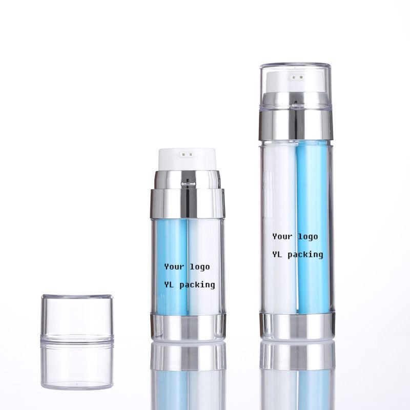 Luxury Cosmetic Screen Print Airless Bottle Packaging Double Tube Lotion Pump Bottle For Skincare Quality Dual Chamber Plastic