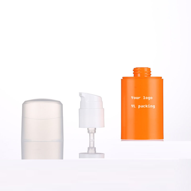 Pp Cylintrical Airless Bottle Inner Refillable Orange Vacuum Lotion Pump Bottle 15ml 30ml 50ml