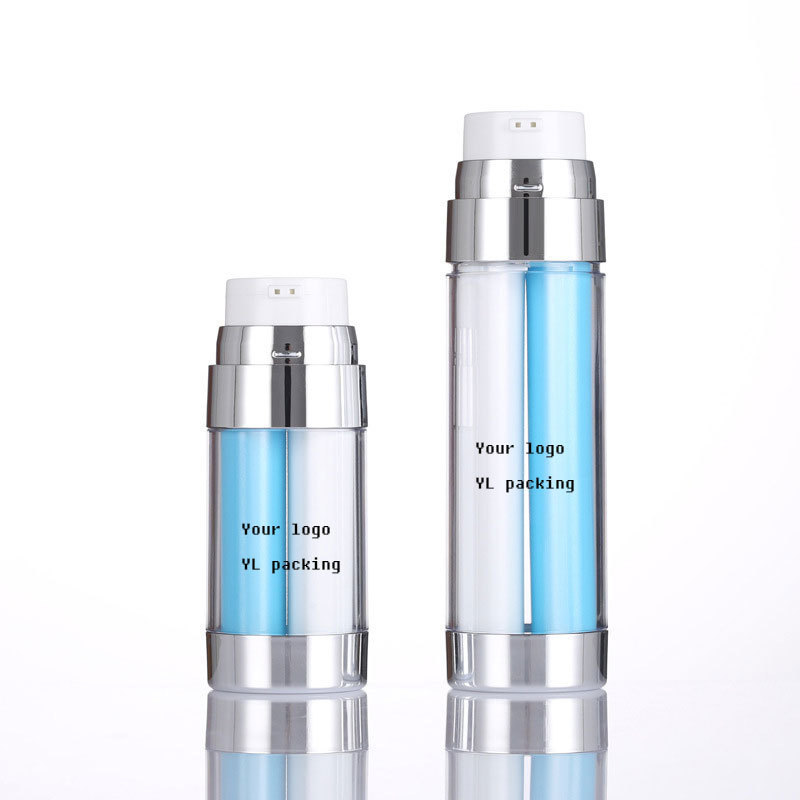 Luxury Cosmetic Screen Print Airless Bottle Packaging Double Tube Lotion Pump Bottle For Skincare Quality Dual Chamber Plastic