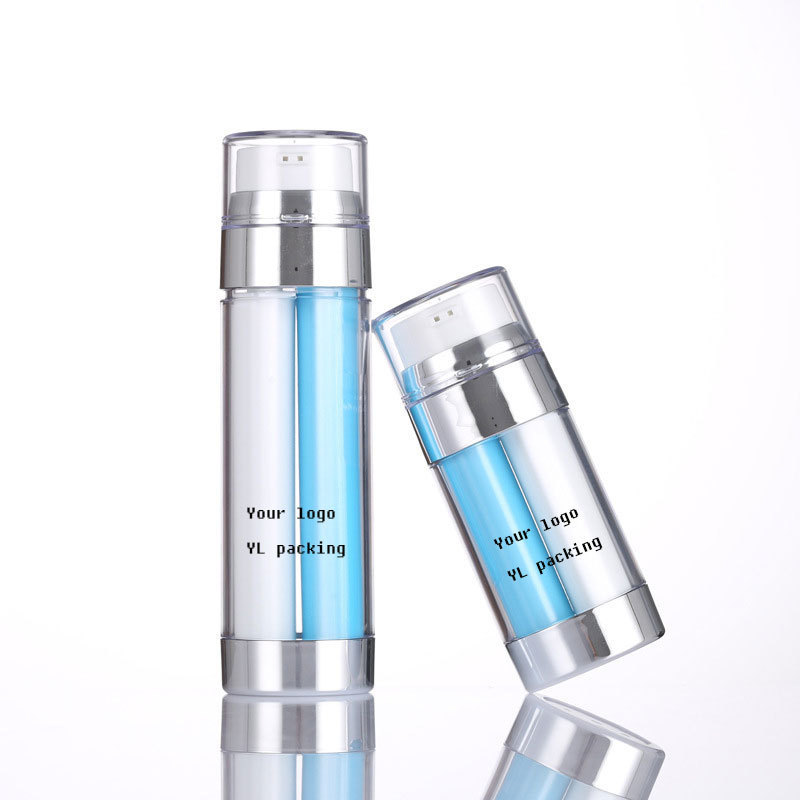 Luxury Cosmetic Screen Print Airless Bottle Packaging Double Tube Lotion Pump Bottle For Skincare Quality Dual Chamber Plastic