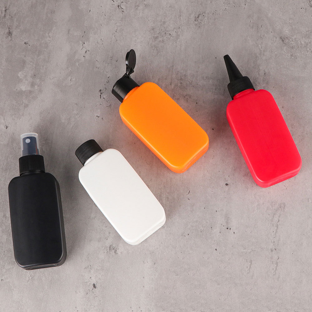 In Stock 100ml Square Flat Pet Plastic Matte Black White Orange Red Blue Spray Bottle Cosmetic Lotion Bottle With Filp Cap