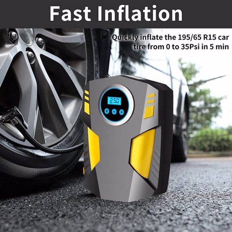 Tyre Air Pump DC 12V Rapid Car Digital Tire Inflator Air Pump With 3 Nozzle Adaptors and Digital LED Light