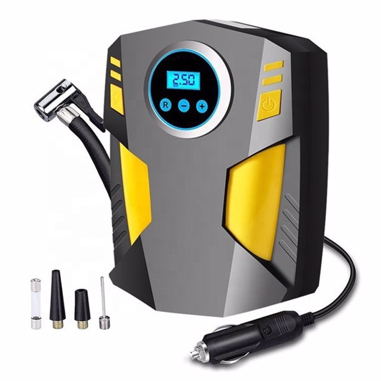 Tyre Air Pump DC 12V Rapid Car Digital Tire Inflator Air Pump With 3 Nozzle Adaptors and Digital LED Light