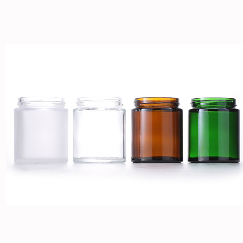 Round Transparent green brown glass unique apothecary candle jar 8oz 250ml 100ml 50ml 30ml wholesale jars for candle making