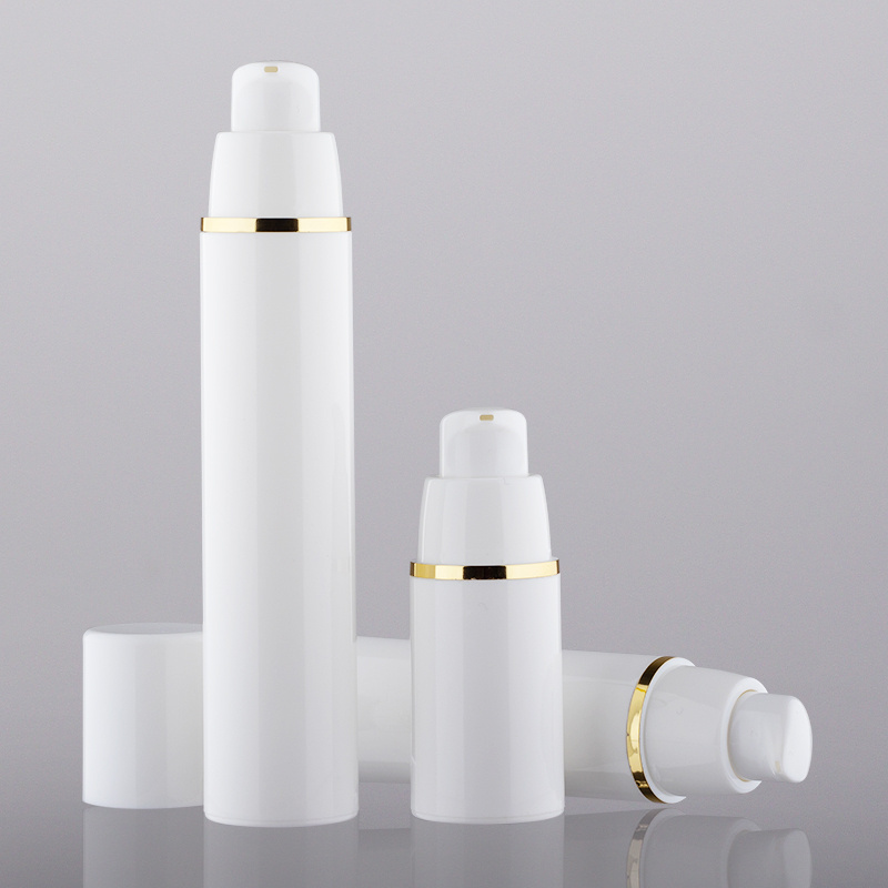 Luxury 1oz 15ml 30ml 50ml Plastic PP Gold Silver Cosmetic Lotion White Airless Pump Bottle