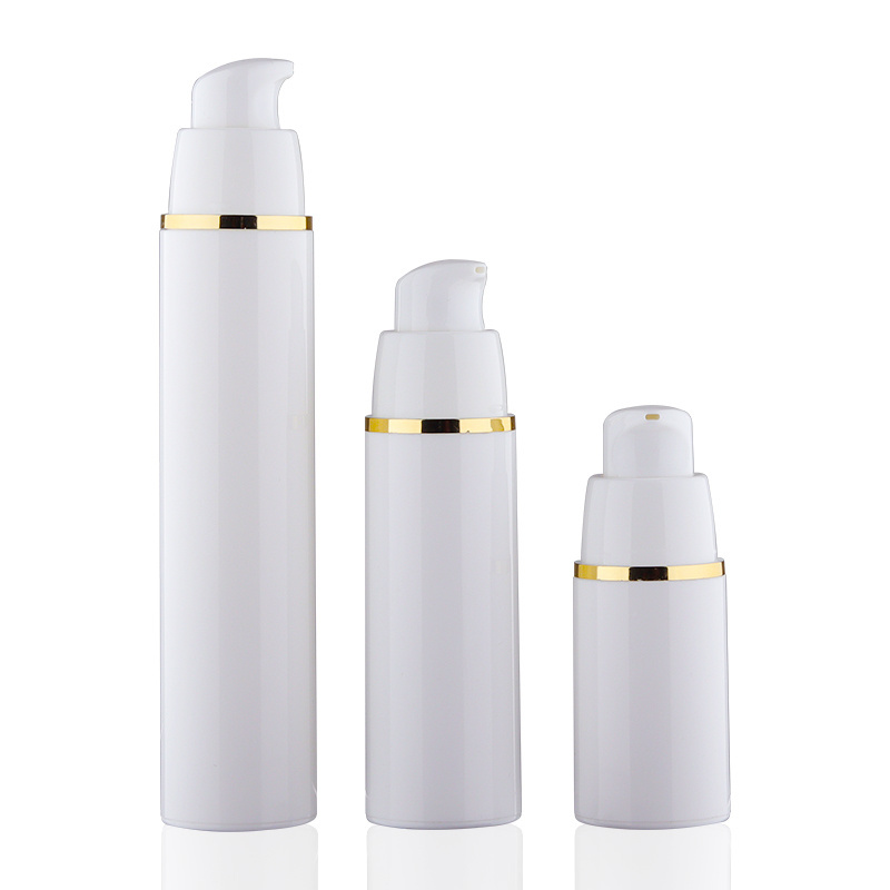 Luxury 1oz 15ml 30ml 50ml Plastic PP Gold Silver Cosmetic Lotion White Airless Pump Bottle