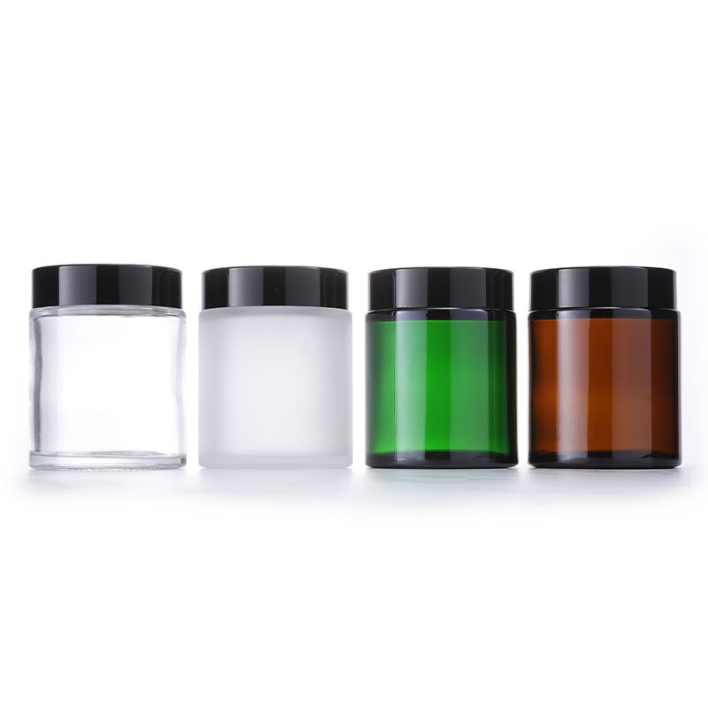 Round Transparent green brown glass unique apothecary candle jar 8oz 250ml 100ml 50ml 30ml wholesale jars for candle making