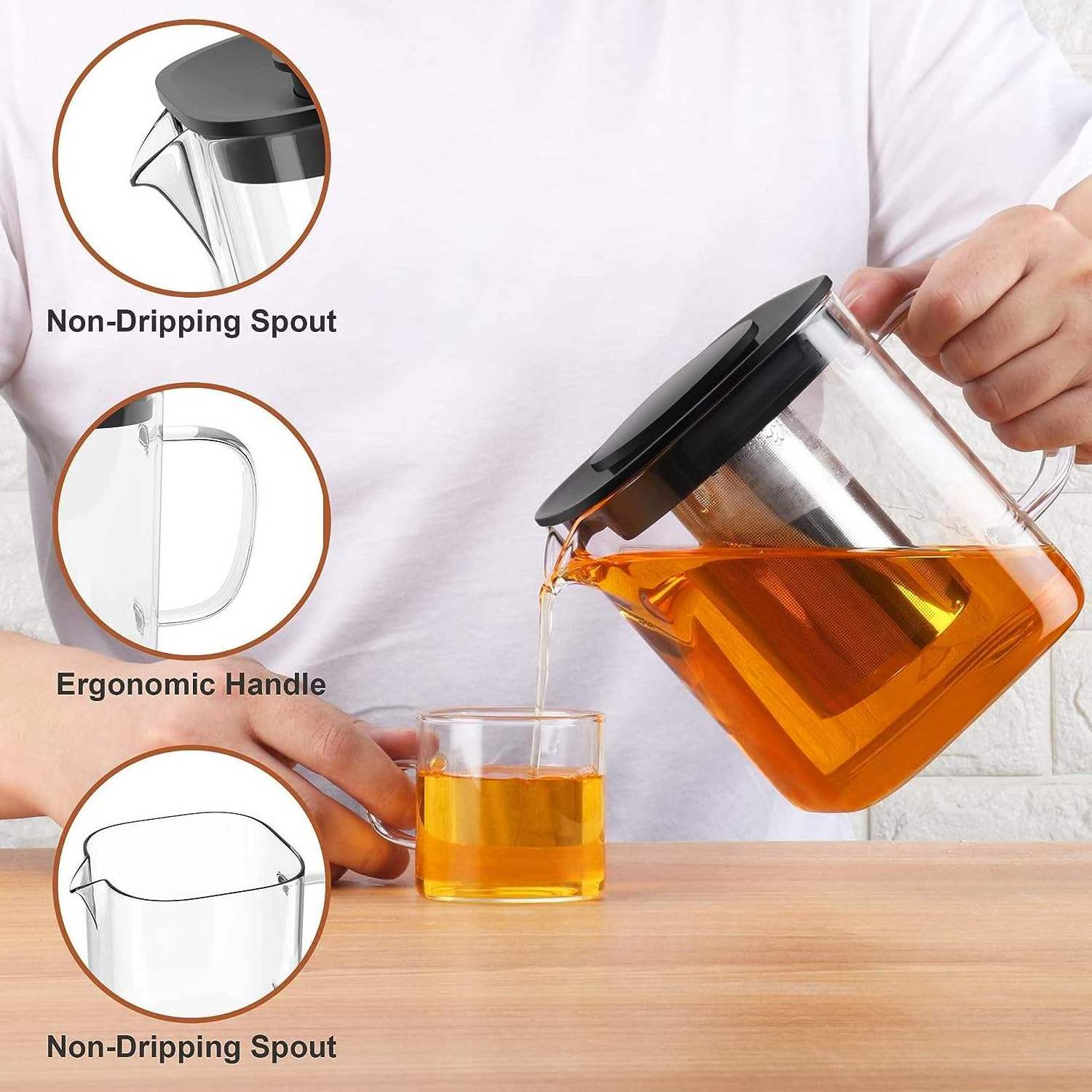 800ml Glass Tea Pot with Removable Infuser for Blooming and Loose Leaf Tea Premium Square Glass Tea Kettle