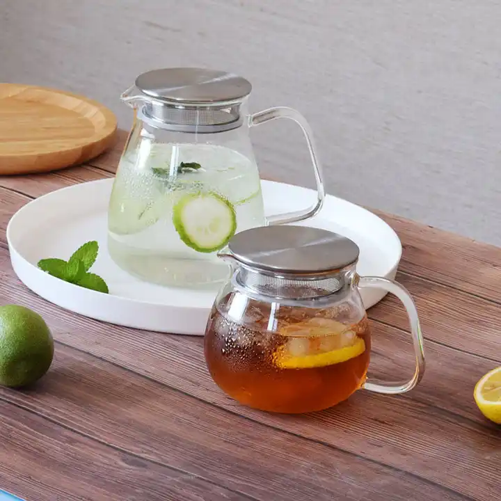 Glass Teapot Kettle with Stainless Steel Filter Lid Stovetop Safe Glass Tea Maker for Loose Leaf Tea 500ml