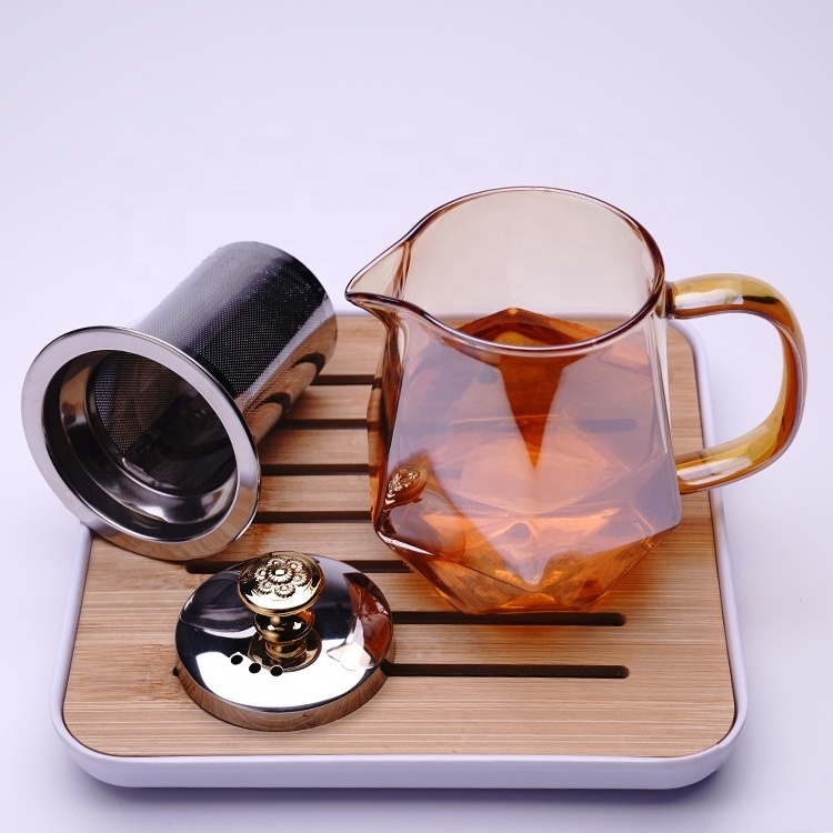 Custom borosilicate glass heat resistant reusable teapot with teapot infuser