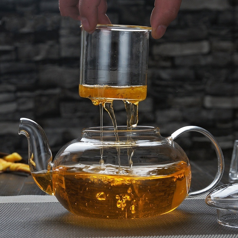 OEM Vintage Transparent High Borosilicate Glass Tea Pot With Glass Infuser