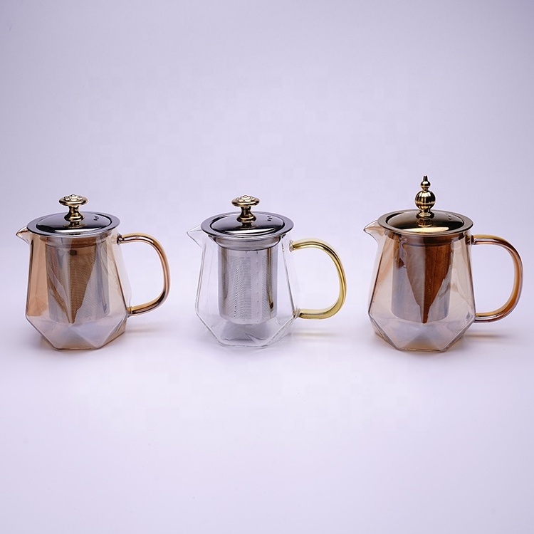 Wholesale Handblown Heat Resistant Small Glass Teapot With Stainless Steel Infuser