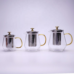 Custom borosilicate glass heat resistant reusable teapot with teapot infuser