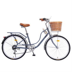 City Star Lady Bicycle 24 Old Model 26/28 Inch Retro Bicycle with Aluminum Fork V Brake Double V Brake System for Racing