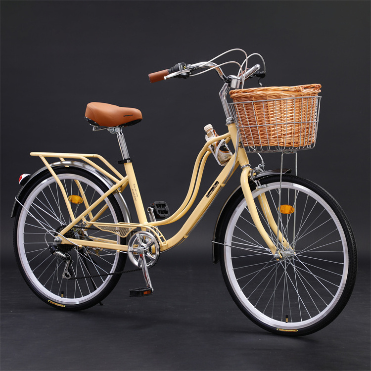 City Star Lady Bicycle 24 Old Model 26/28 Inch Retro Bicycle with Aluminum Fork V Brake Double V Brake System for Racing