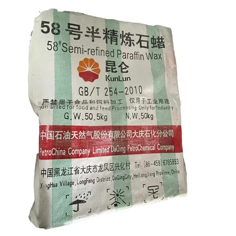 popularly used large capacity wholesale leading brand KUNLUN paraffin wax 58 60 semi-refined for candle making