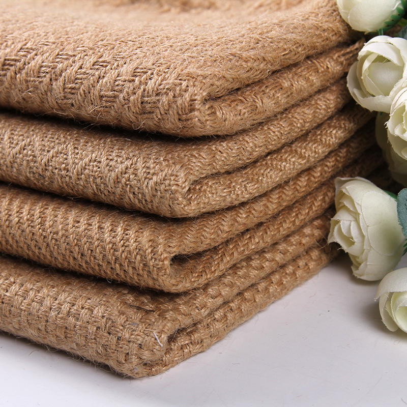 Natural Jute Burlap Fabric Linen Fabric for Home Textile Jacquard Grid  Weave Jute Cotton Cloth for Sofa Fabric