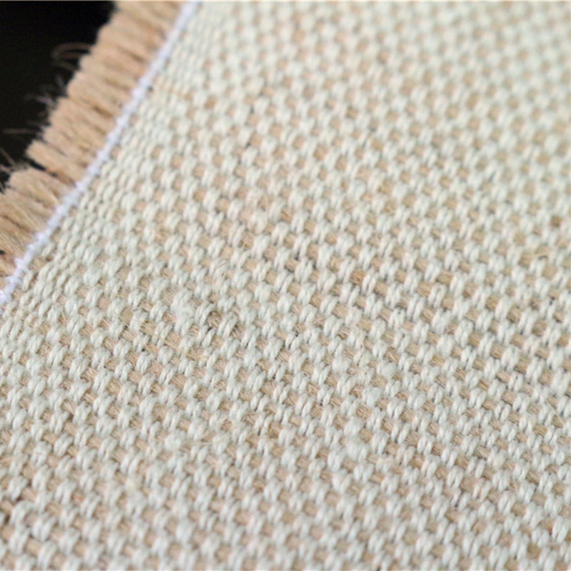 Natural Jute Burlap Fabric Linen Fabric for Home Textile Jacquard Grid  Weave Jute Cotton Cloth for Sofa Fabric