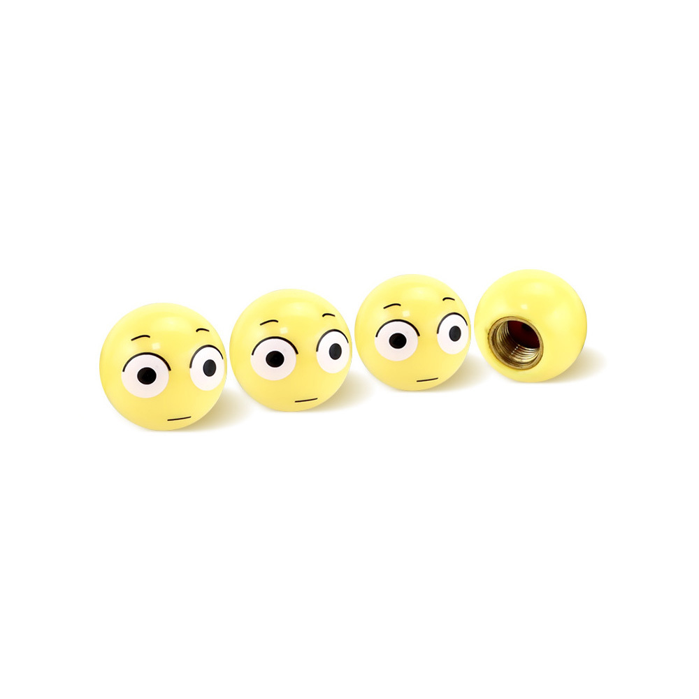 Yellow Smiley Grinning Face Ball Car Tire Valve Caps