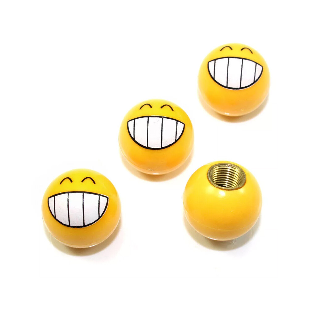 Yellow Smiley Grinning Face Ball Car Tire Valve Caps