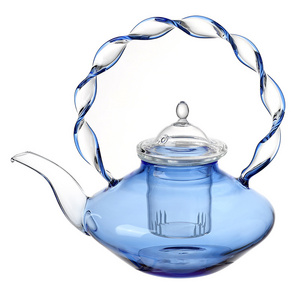 600ML/20OZ Heat Resistant Removable l Infuser Colorful Blue Glass Teapot for Tea and Coffee, Clear Leaf Tea Pots