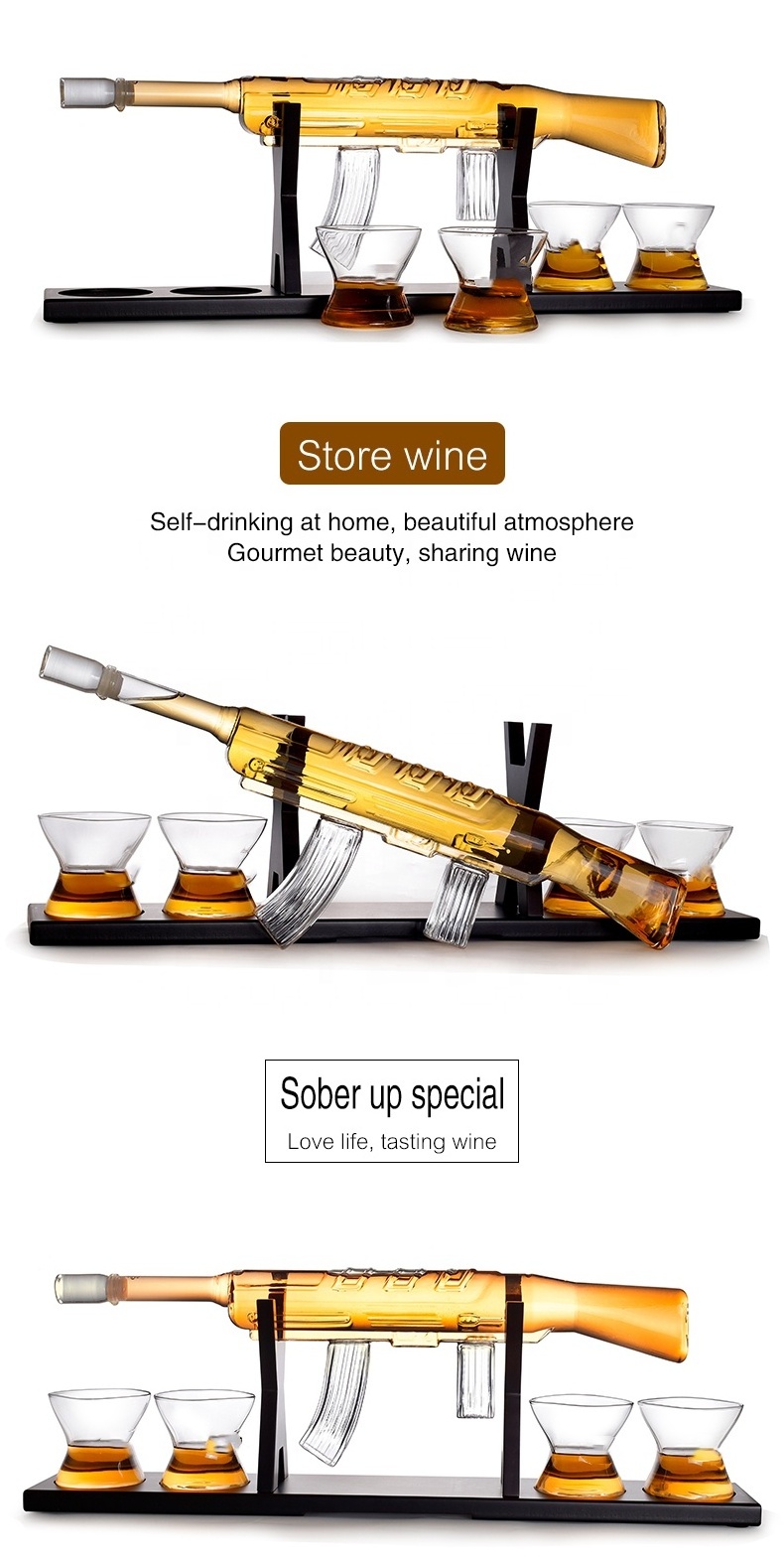 Clear Ak 47 gun Shaped Glass Wine Whiskey Decanter Glass Whiskey Decanter Set  Liquor Wine Bottles OEM